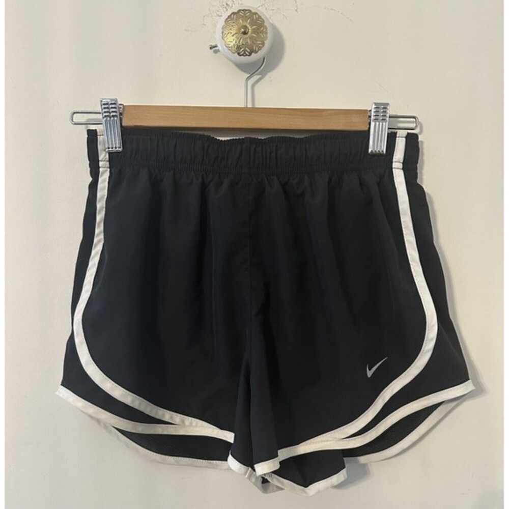 Nike Dri Fit Small Black White Stripe Athletic Running Shorts Womens Drawstring